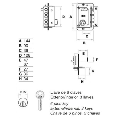 Cerradura FAC de sobreponer S 90 CP